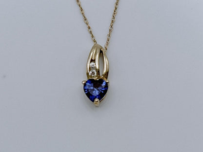 10k Gold Diamond & Blue Sapphire Heart Love Pendant 18" Chain Necklace