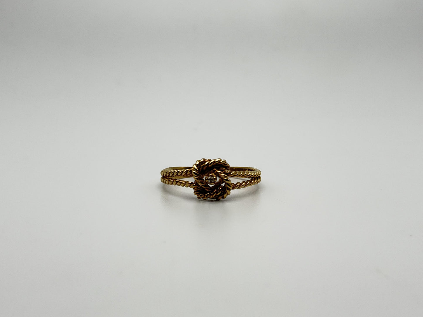 10k Yellow Gold Double Ring Cable Rope Knot Diamond Promise Ring.