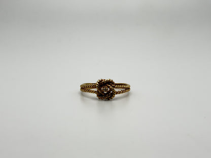 10k Yellow Gold Double Ring Cable Rope Knot Diamond Promise Ring.