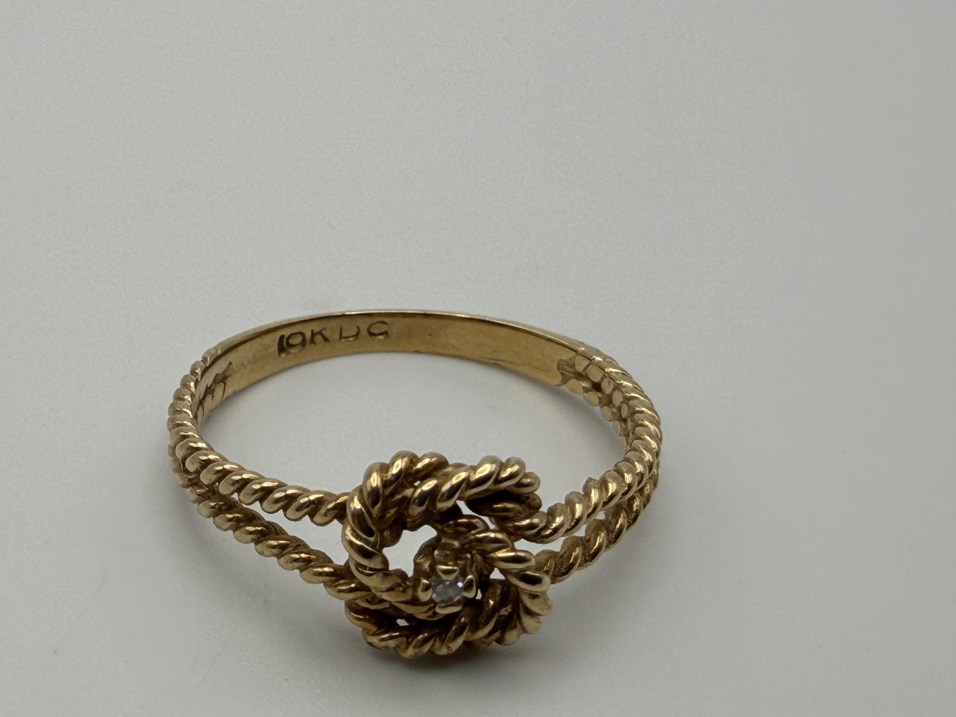 10k Yellow Gold Double Ring Cable Rope Knot Diamond Promise Ring.