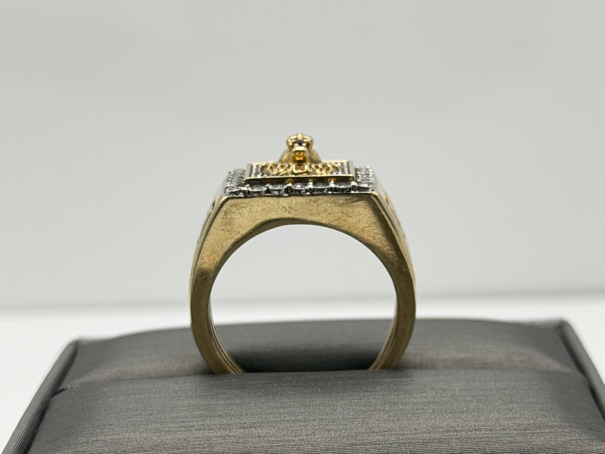 Vintage 10k Solid Gold Mens Diamond & Ruby Lion King Statement Ring 7.8gr