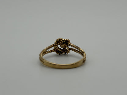 10k Yellow Gold Double Ring Cable Rope Knot Diamond Promise Ring.