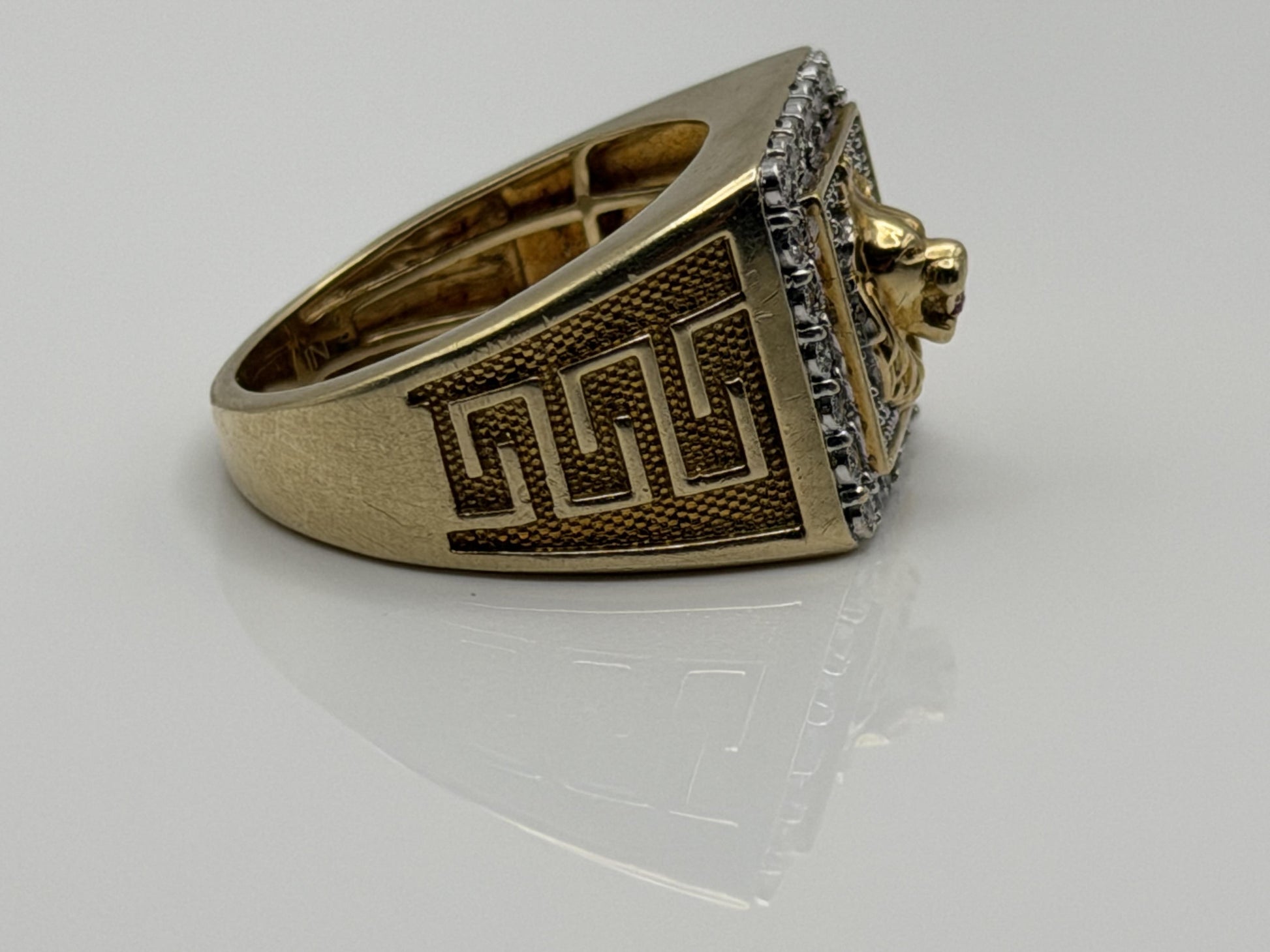 Vintage 10k Solid Gold Mens Diamond & Ruby Lion King Statement Ring 7.8gr