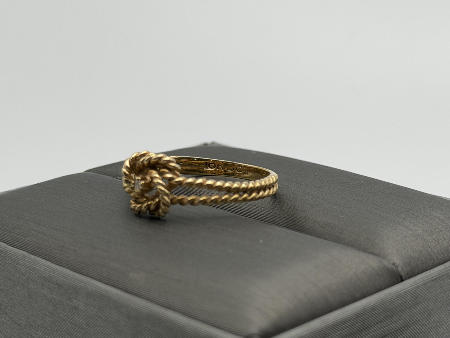 10k Yellow Gold Double Ring Cable Rope Knot Diamond Promise Ring.