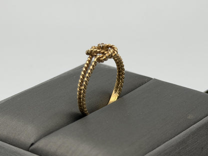 10k Yellow Gold Double Ring Cable Rope Knot Diamond Promise Ring.