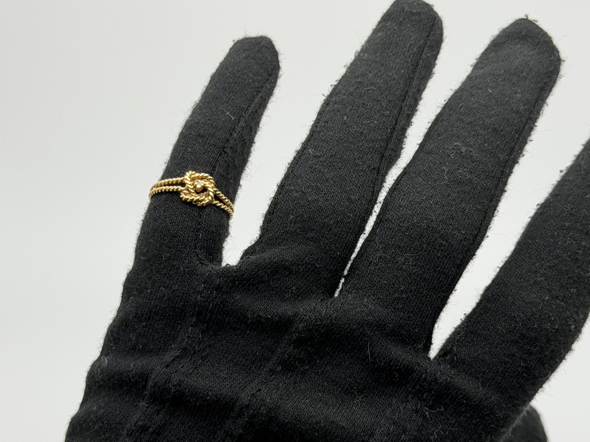 10k Yellow Gold Double Ring Cable Rope Knot Diamond Promise Ring.