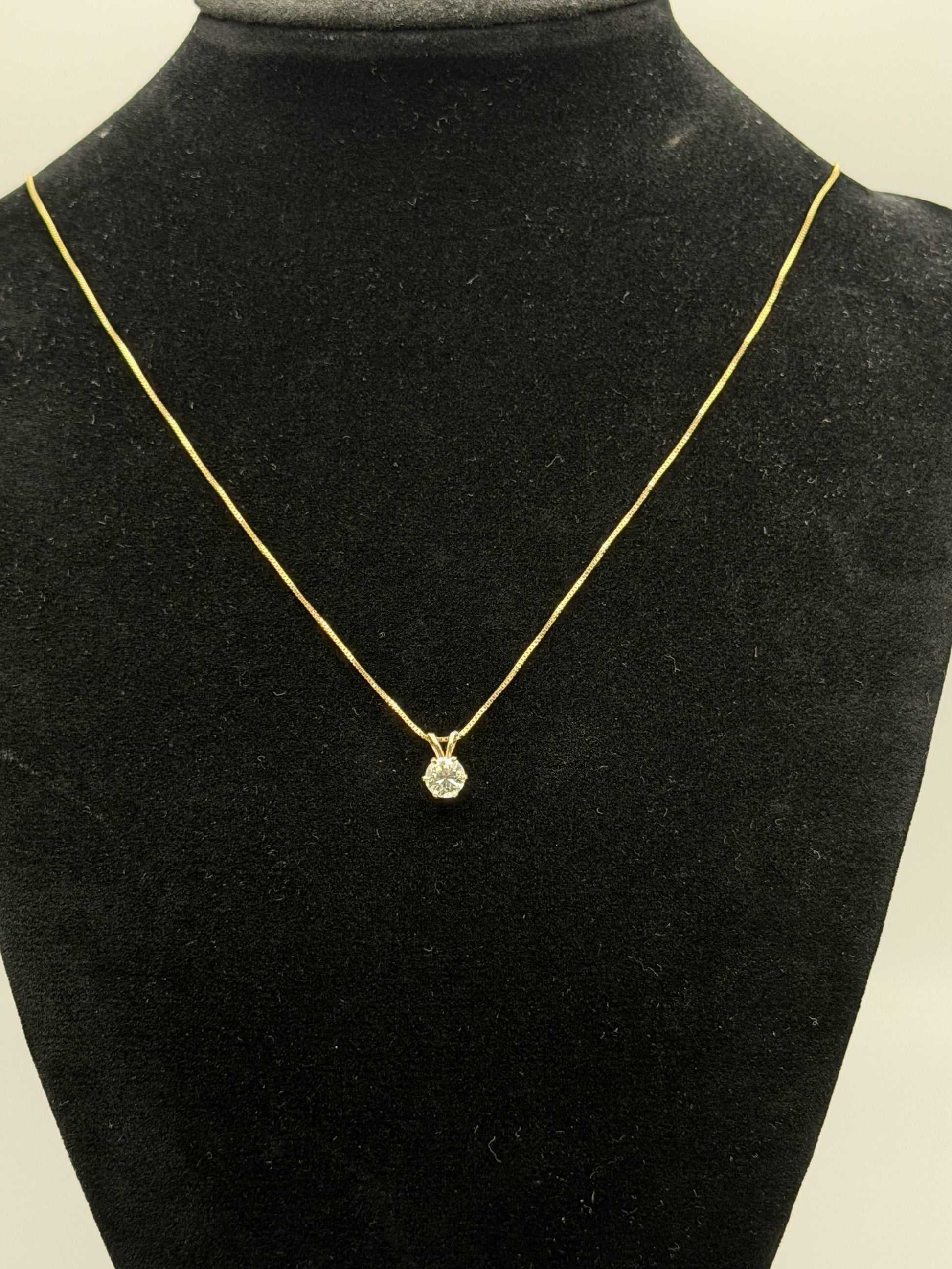Gold 14k 1/2ct Real Diamond Solitare .50ct Italy Pendant Chain Box Necklace