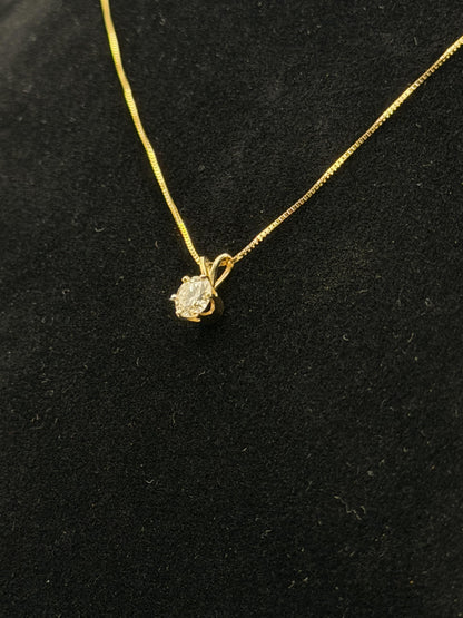 Gold 14k 1/2ct Real Diamond Solitare .50ct Italy Pendant Chain Box Necklace