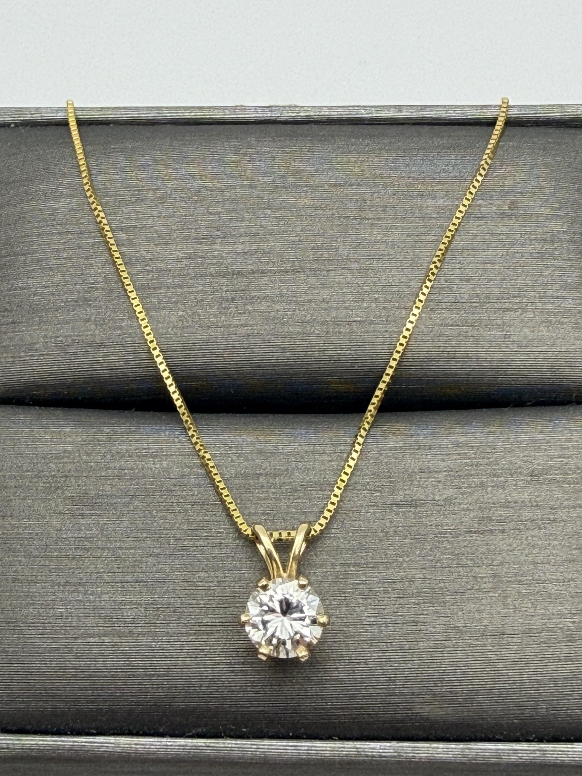 Gold 14k 1/2ct Real Diamond Solitare .50ct Italy Pendant Chain Box Necklace