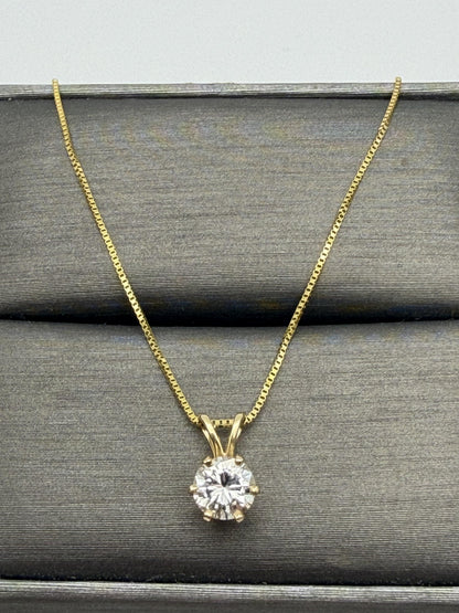 Gold 14k 1/2ct Real Diamond Solitare .50ct Italy Pendant Chain Box Necklace