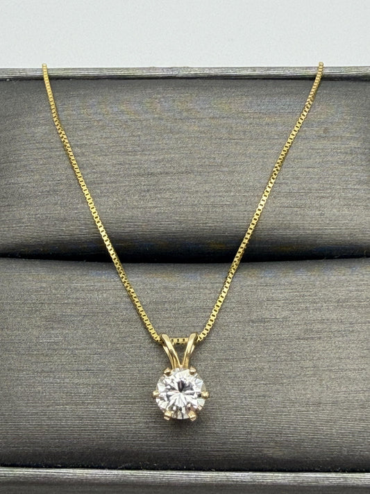 Gold 14k 1/2ct Real Diamond Solitare .50ct Italy Pendant Chain Box Necklace
