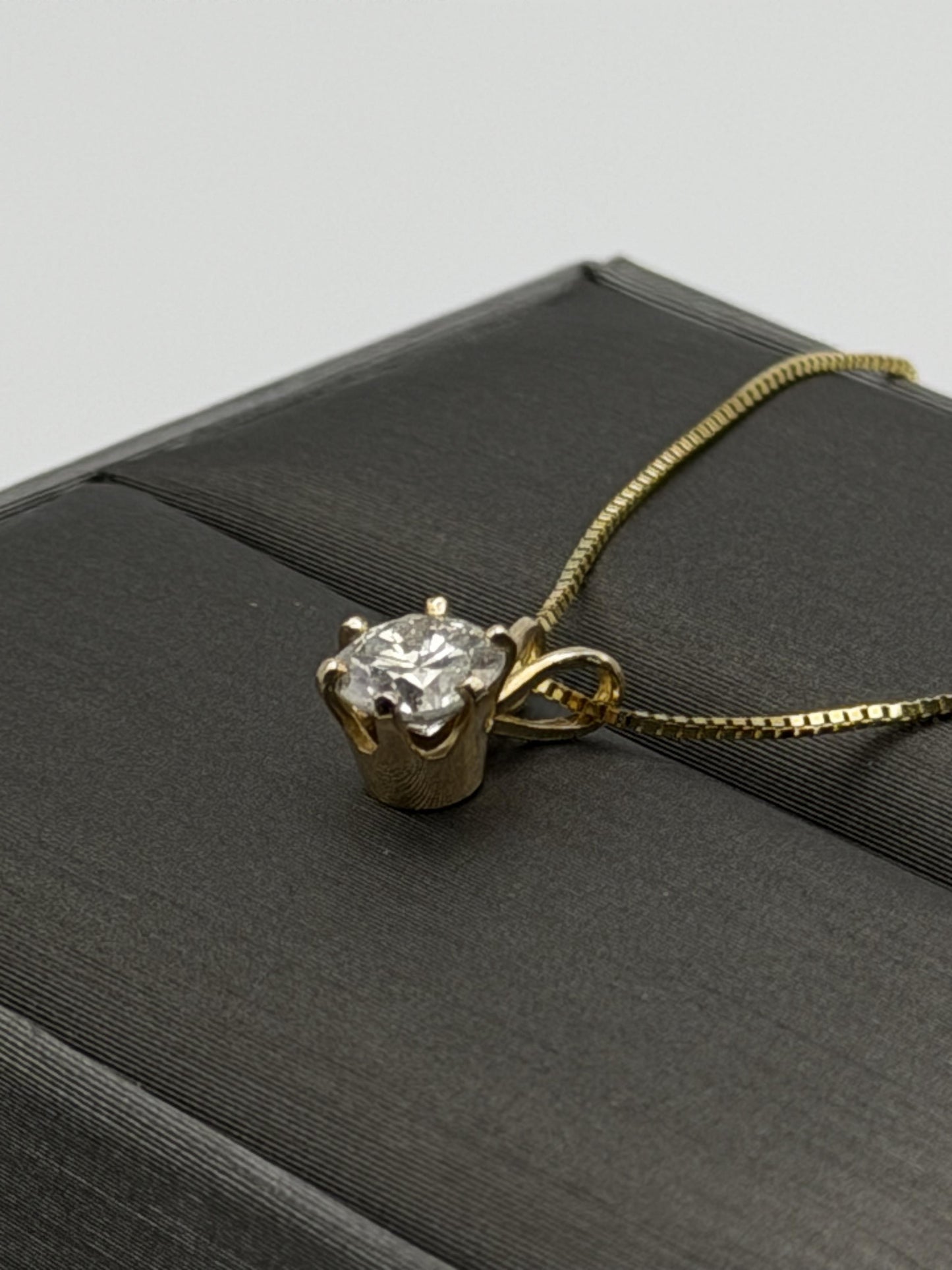 Gold 14k 1/2ct Real Diamond Solitare .50ct Italy Pendant Chain Box Necklace