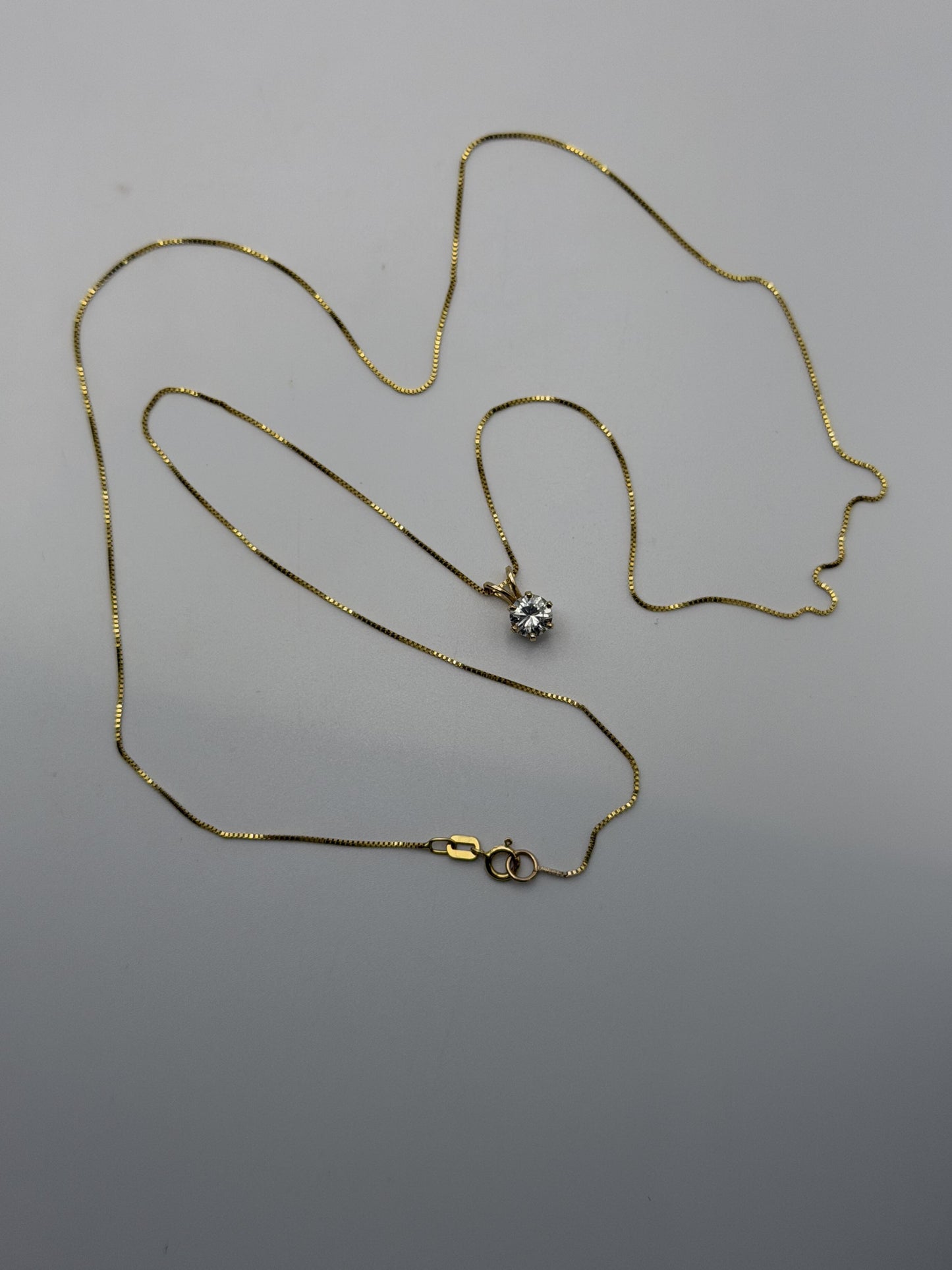 Gold 14k 1/2ct Real Diamond Solitare .50ct Italy Pendant Chain Box Necklace