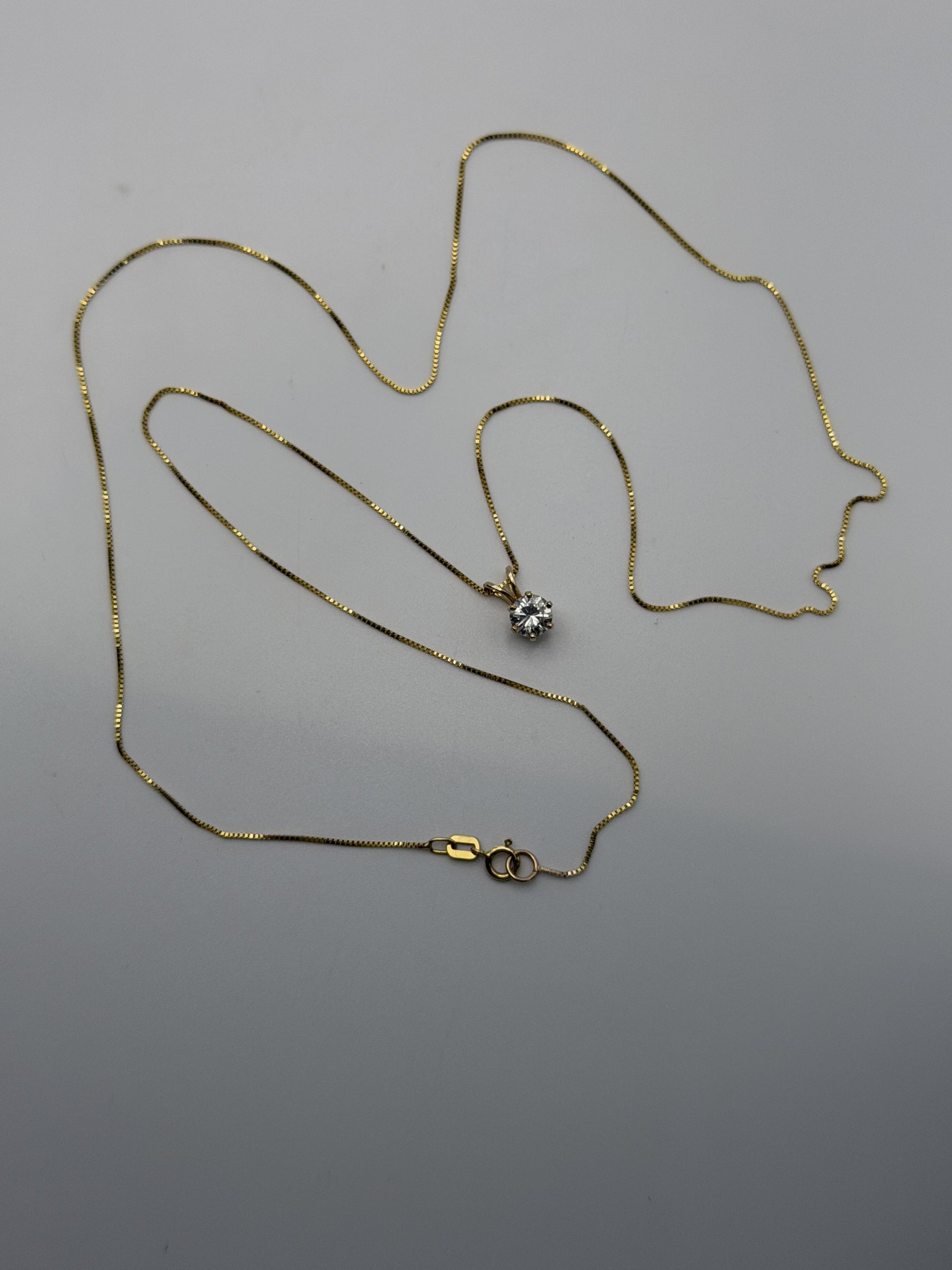 Gold 14k 1/2ct Real Diamond Solitare .50ct Italy Pendant Chain Box Necklace