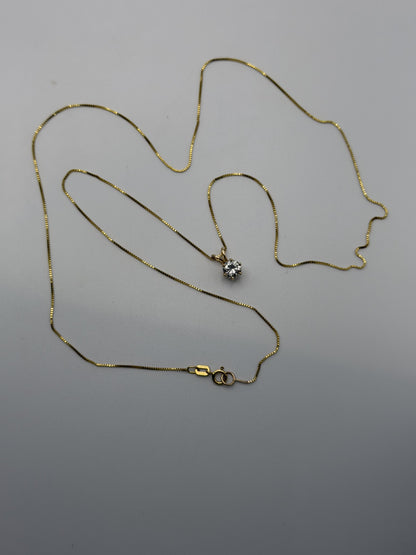 Gold 14k 1/2ct Real Diamond Solitare .50ct Italy Pendant Chain Box Necklace