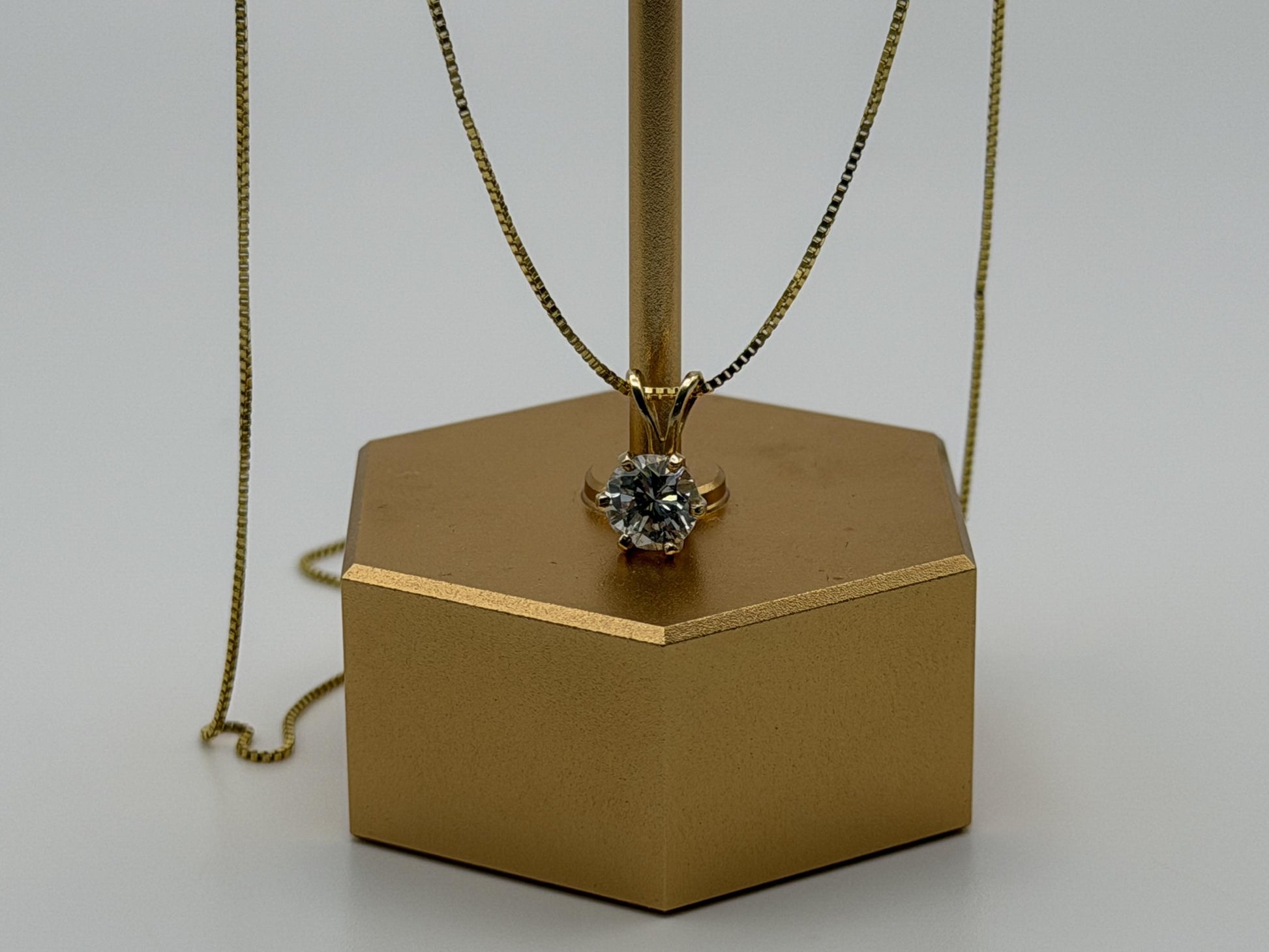 Gold 14k 1/2ct Real Diamond Solitare .50ct Italy Pendant Chain Box Necklace
