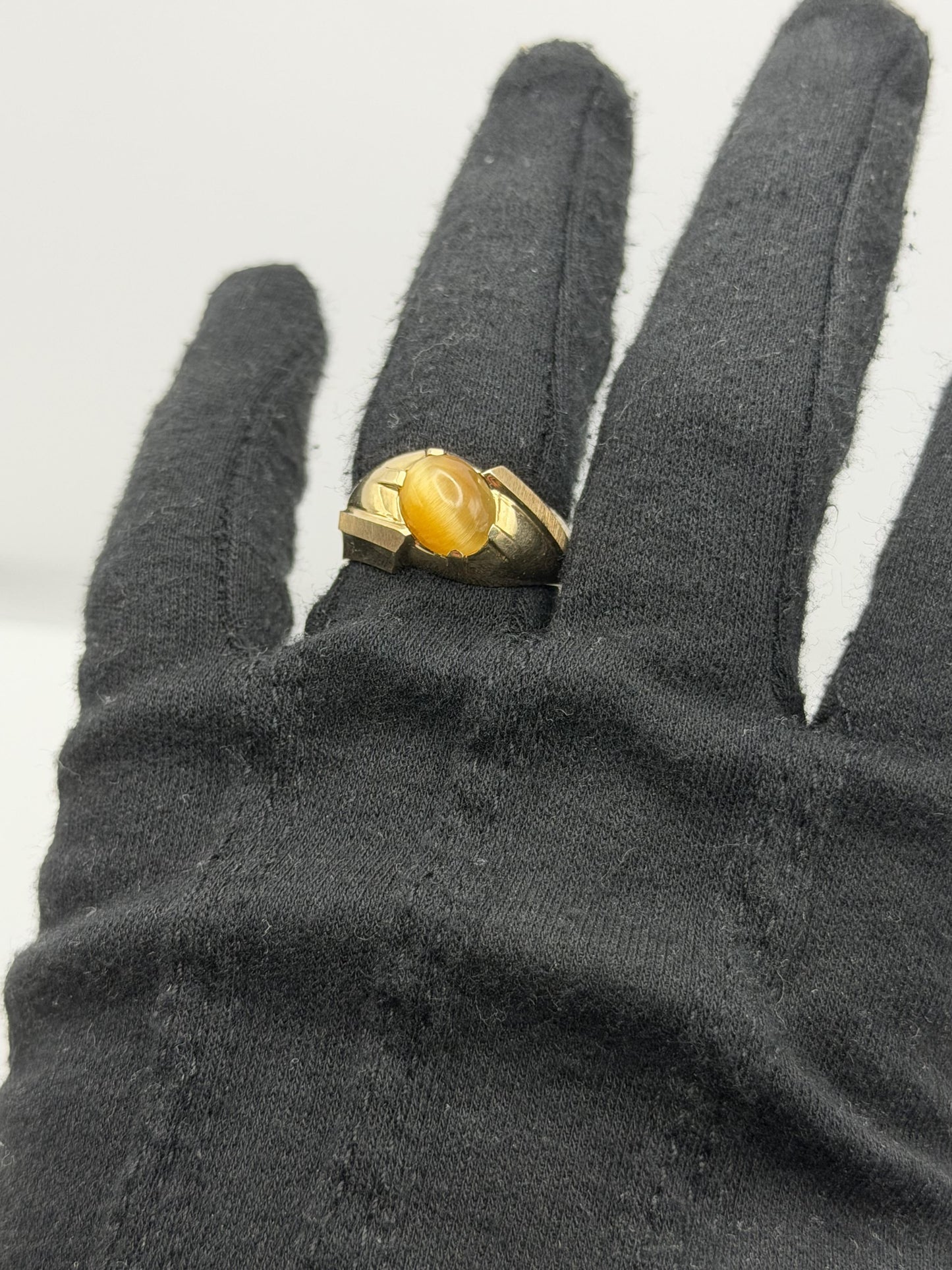 10k Yellow Gold Tiger Eye Statement Cocktail Ring.