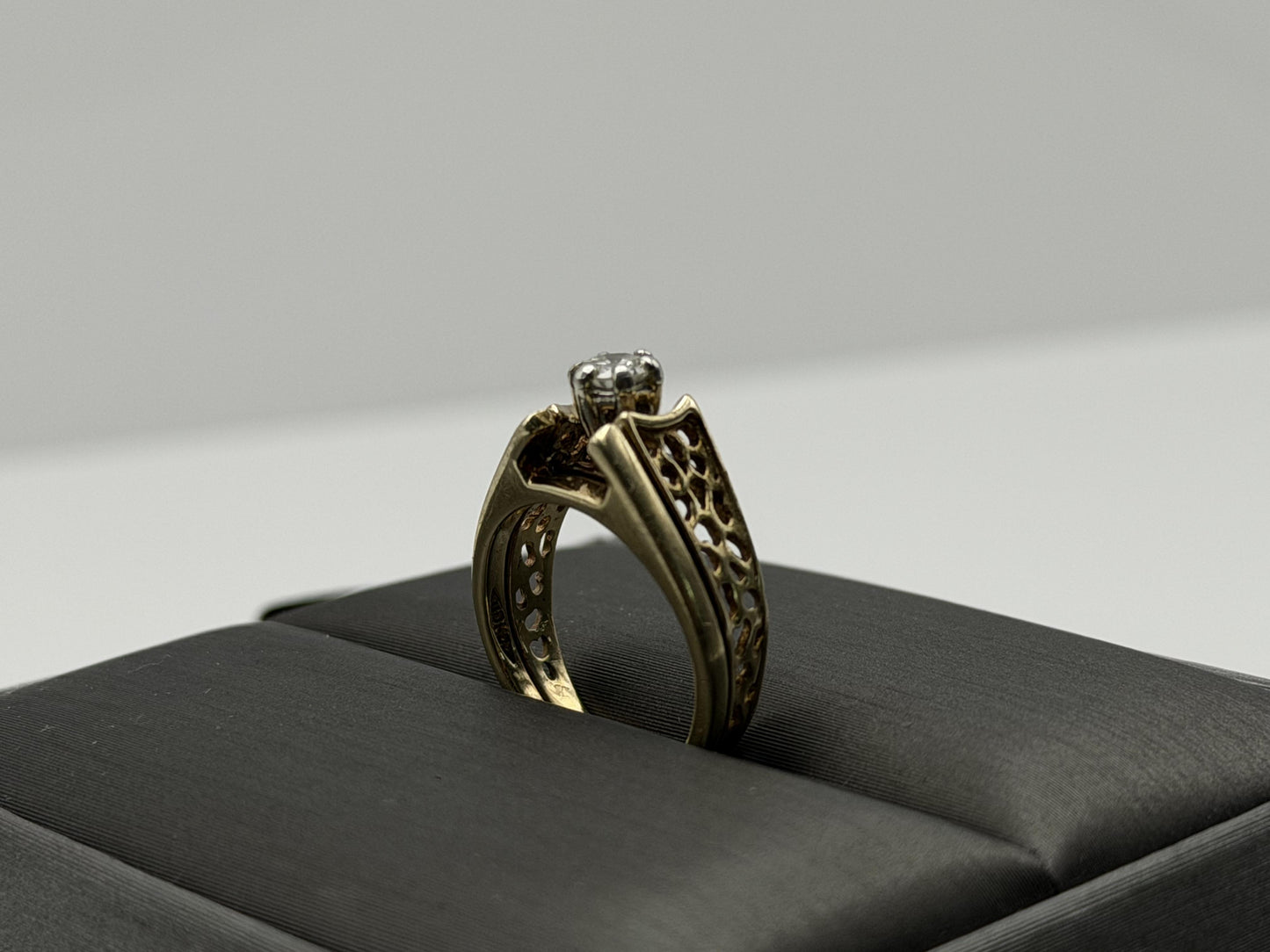 14K Gold Diamond Ring Solitaire Style Vintage Inspired Diamond Ring