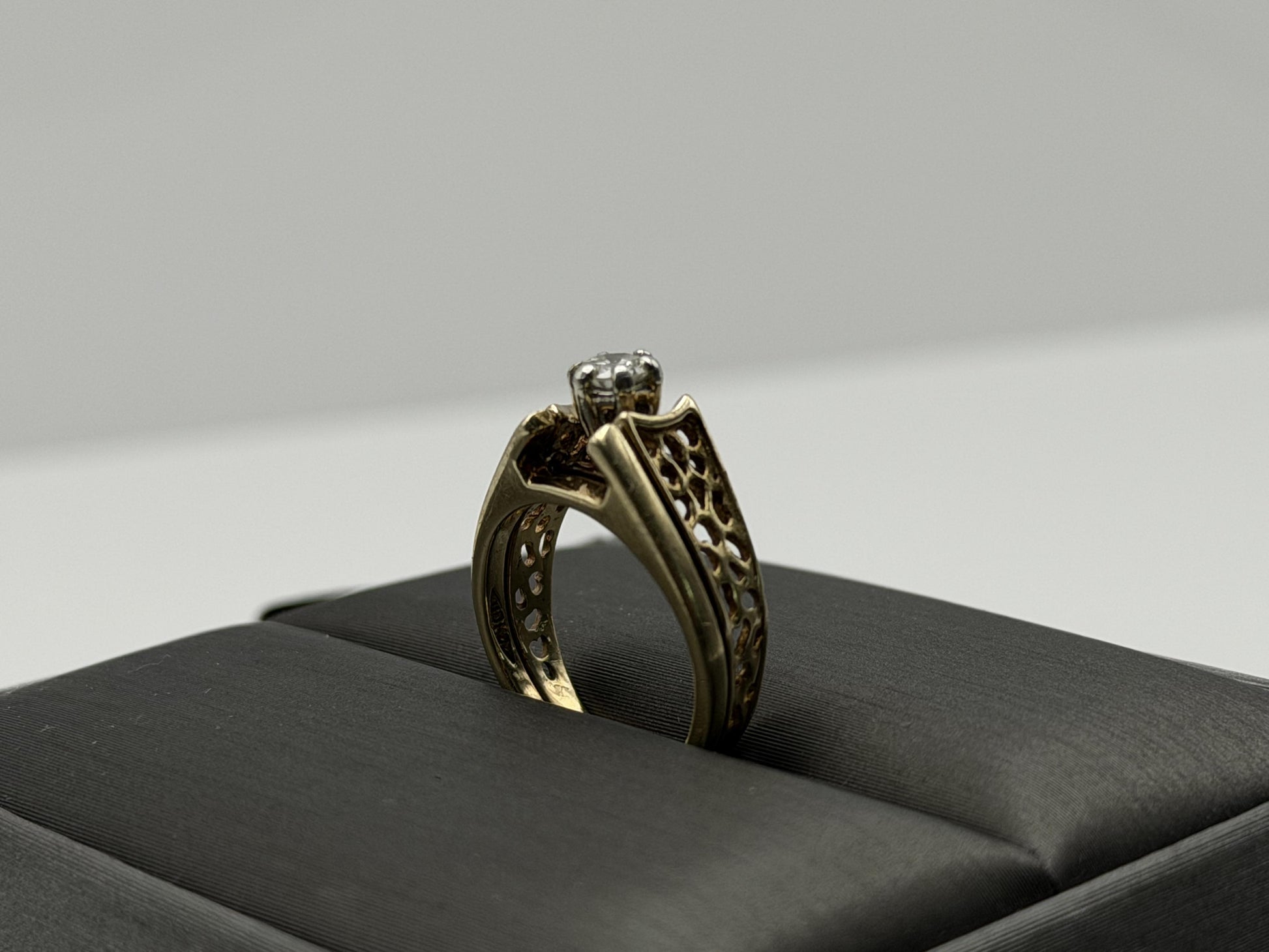 14K Gold Diamond Ring Solitaire Style Vintage Inspired Diamond Ring