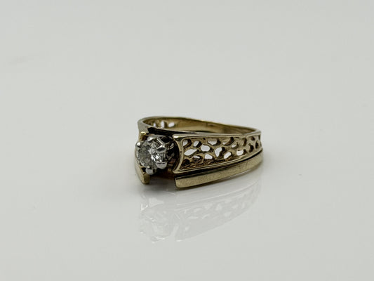14K Gold Diamond Ring Solitaire Style Vintage Inspired Diamond Ring