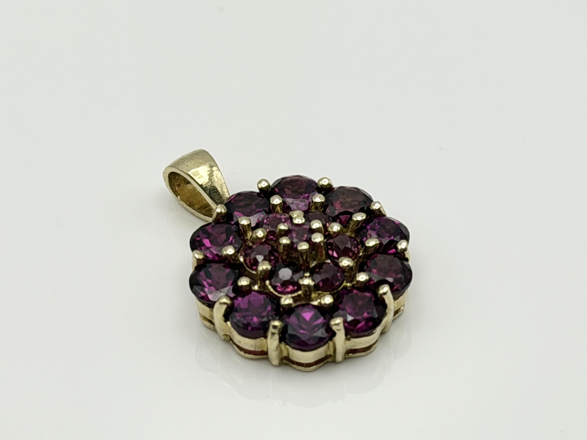 10k Gold Pink Tourmaline Cluster Pendant Floral Design w/ Gold Filled 18k Chain