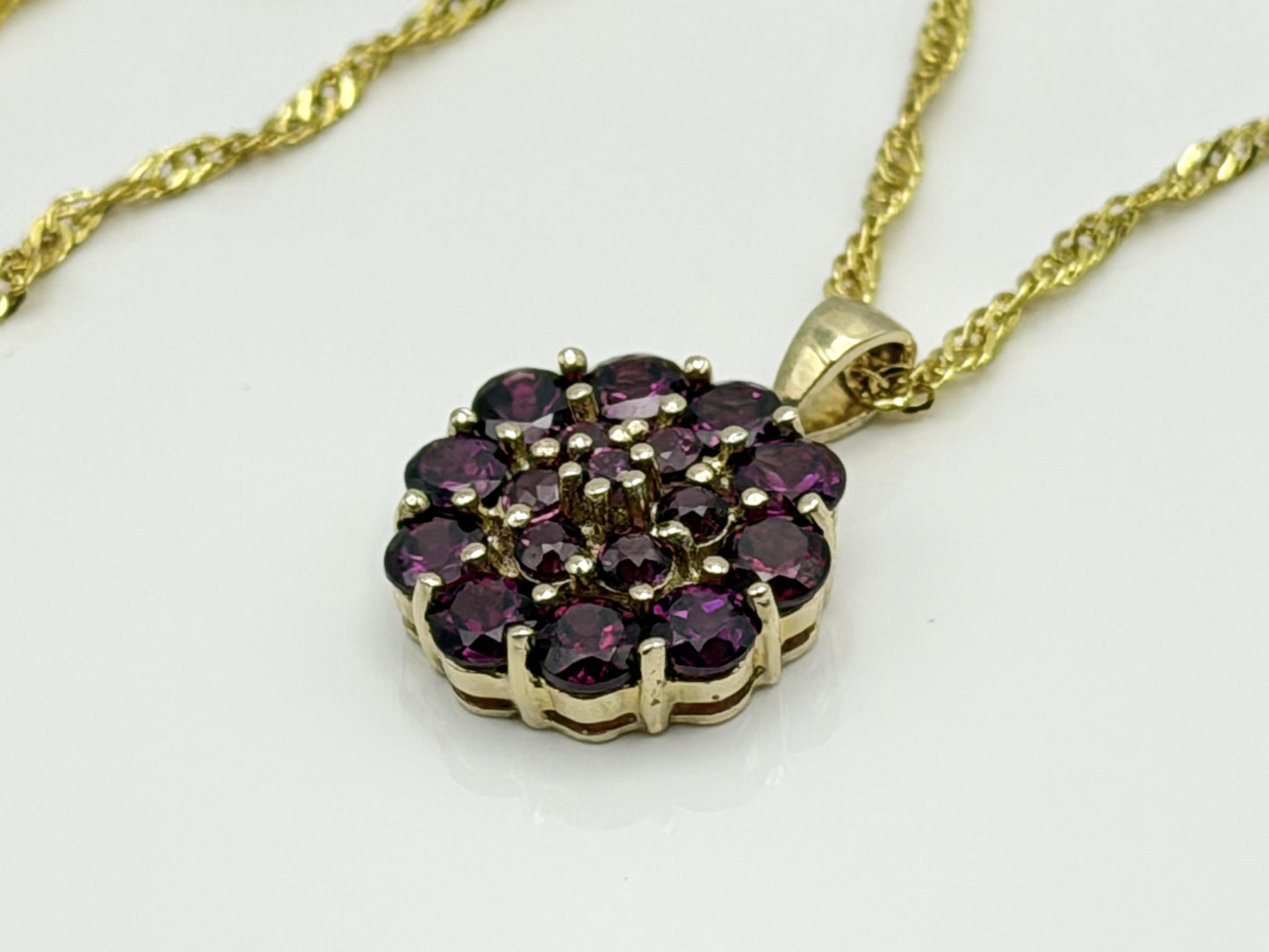 10k Gold Pink Tourmaline Cluster Pendant Floral Design w/ Gold Filled 18k Chain