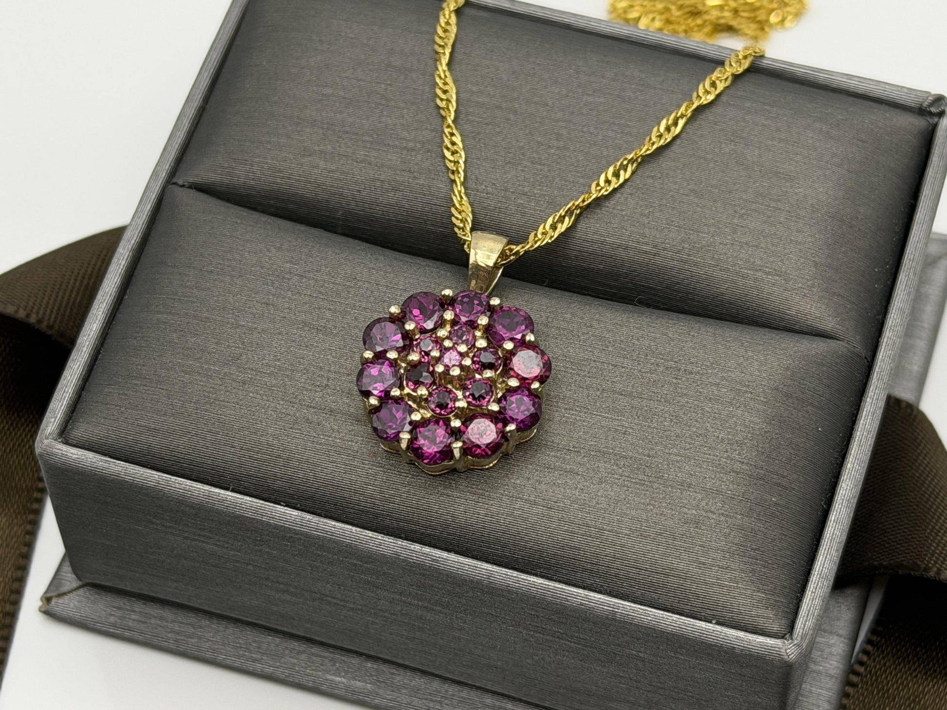 10k Gold Pink Tourmaline Cluster Pendant Floral Design w/ Gold Filled 18k Chain