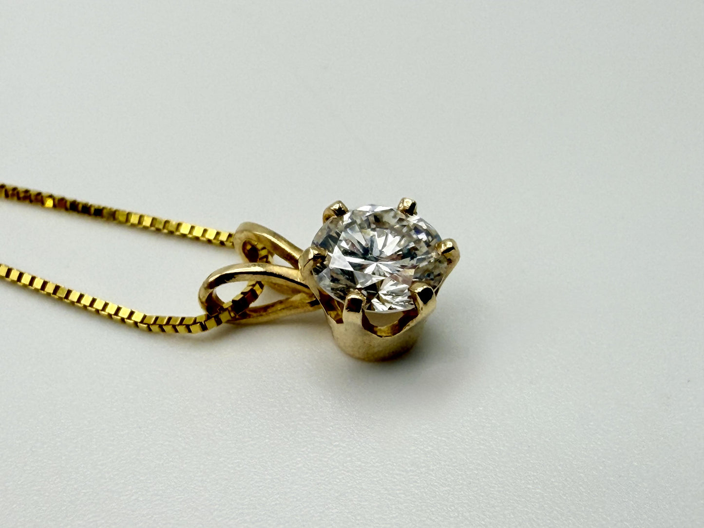 Gold 14k 1/2ct Real Diamond Solitare .50ct Italy Pendant Chain Box Necklace