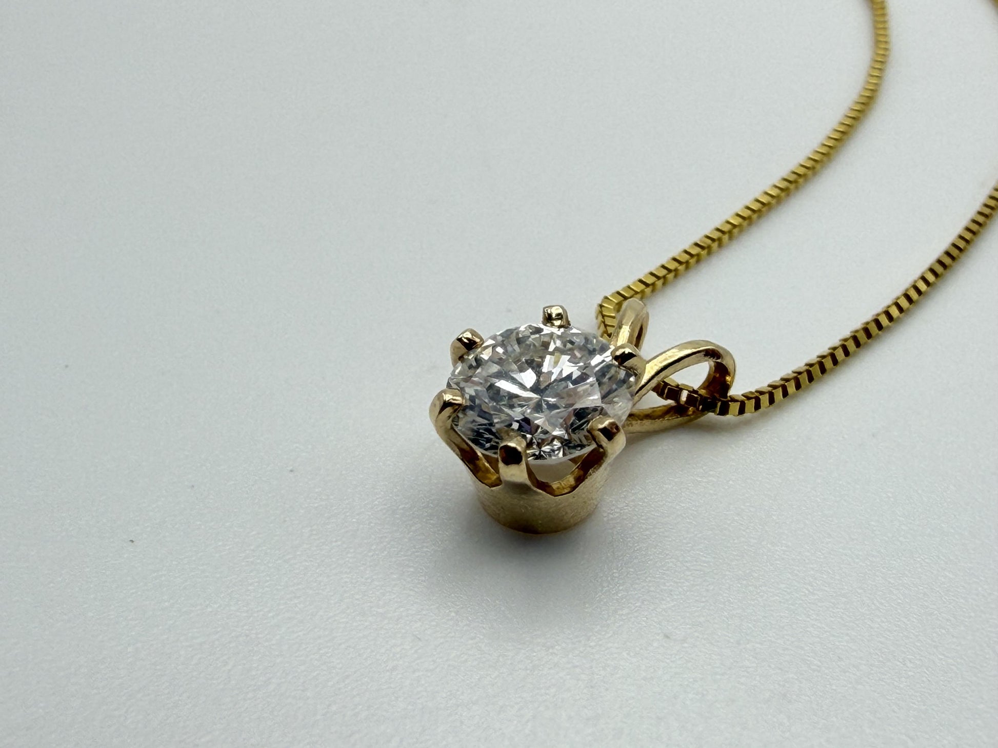 Gold 14k 1/2ct Real Diamond Solitare .50ct Italy Pendant Chain Box Necklace