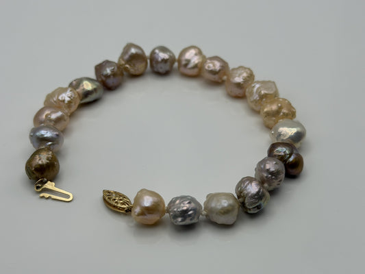 14k Multi-Color Freshwater Pearl Bracelet 6.8–8.8 mm Baroque Pearl Bracelet