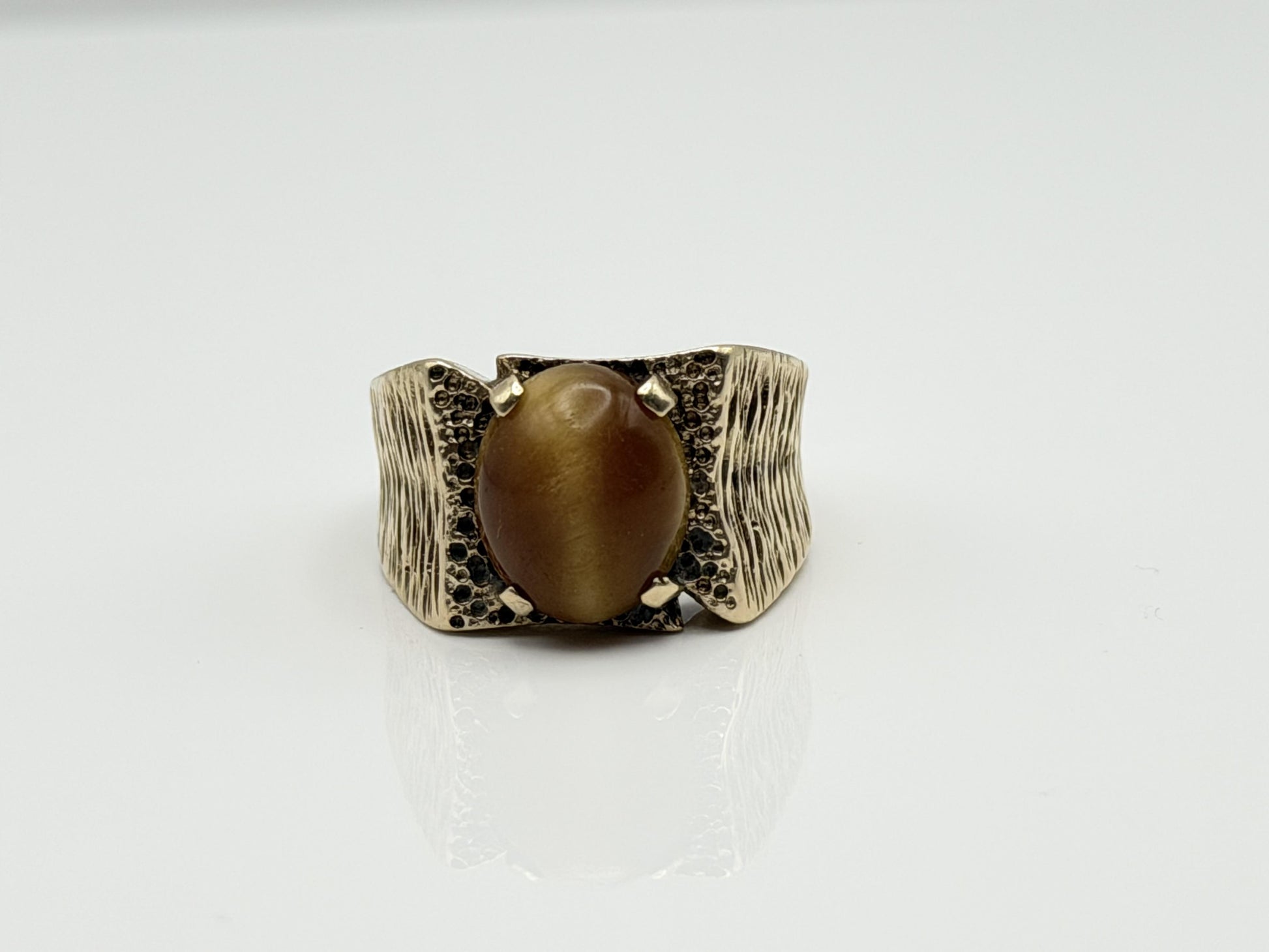 Heavy 14k Solid Gold Tiger Eye Cabochon Statement Ring 10.2gr Mens Wedding