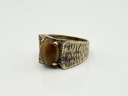 Heavy 14k Solid Gold Tiger Eye Cabochon Statement Ring 10.2gr Mens Wedding