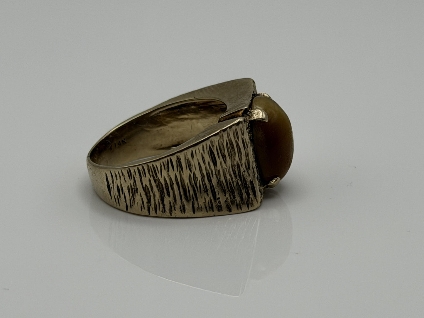 Heavy 14k Solid Gold Tiger Eye Cabochon Statement Ring 10.2gr Mens Wedding
