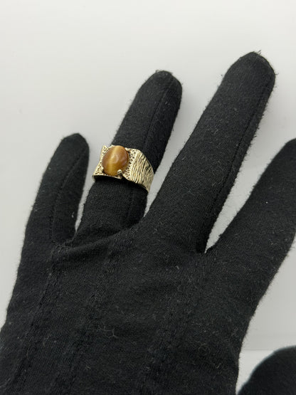 Heavy 14k Solid Gold Tiger Eye Cabochon Statement Ring 10.2gr Mens Wedding