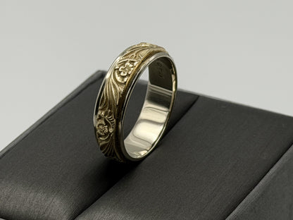 14k Solid Gold Mens Floral Wedding Ring by Frederick Goldman 7.2gr Band
