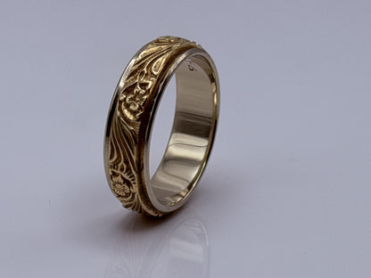 14k Solid Gold Mens Floral Wedding Ring by Frederick Goldman 7.2gr Band