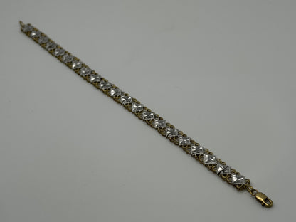 10k Solid Gold Two-Tone Diamond Detailed Cut Link Design Gold Bracelet Chain 7"