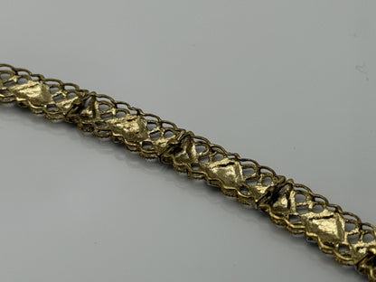 10k Solid Gold Two-Tone Diamond Detailed Cut Link Design Gold Bracelet Chain 7"