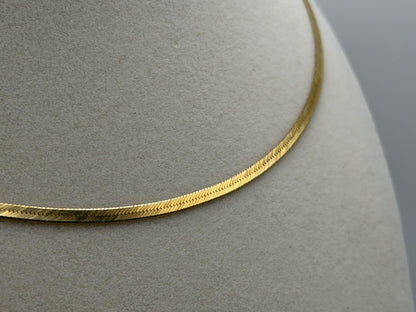 14k Vintage Italian Herringbone Necklace 17" Flat Gold Chain Minimalist