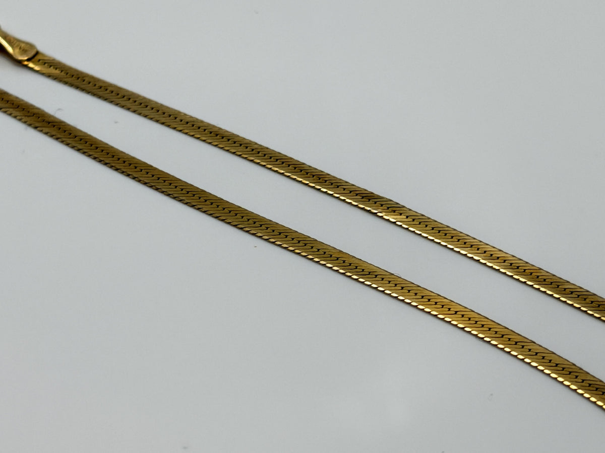 14k Vintage Italian Herringbone Necklace 17" Flat Gold Chain Minimalist