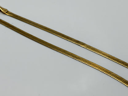 14k Vintage Italian Herringbone Necklace 17" Flat Gold Chain Minimalist