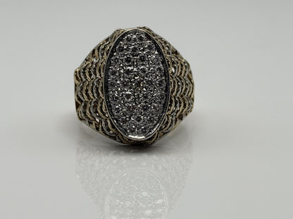 14k ITALY Gold .90ctw Diamond Two-Tone Ring Large 8.8gr Mens Dome Oval Statement