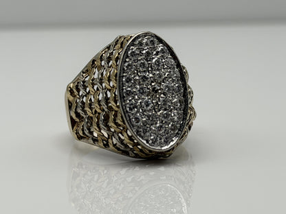 14k ITALY Gold .90ctw Diamond Two-Tone Ring Large 8.8gr Mens Dome Oval Statement