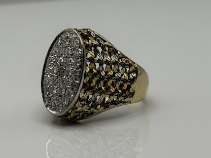 14k ITALY Gold .90ctw Diamond Two-Tone Ring Large 8.8gr Mens Dome Oval Statement