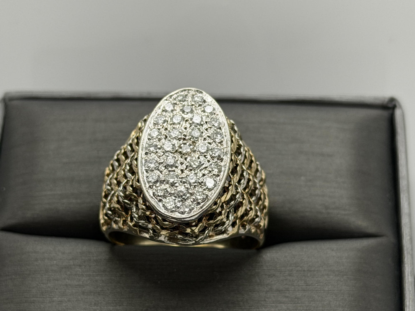 14k ITALY Gold .90ctw Diamond Two-Tone Ring Large 8.8gr Mens Dome Oval Statement