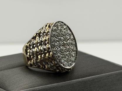 14k ITALY Gold .90ctw Diamond Two-Tone Ring Large 8.8gr Mens Dome Oval Statement