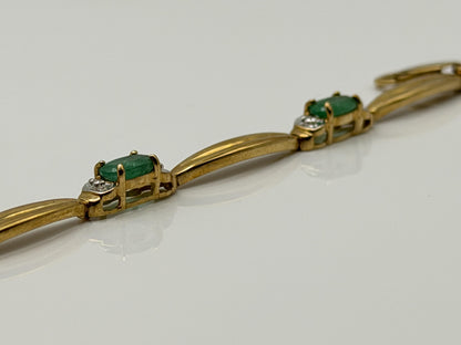 10k Vintage Yellow Gold Emerald & Diamond Tennis Bracelet 7"
