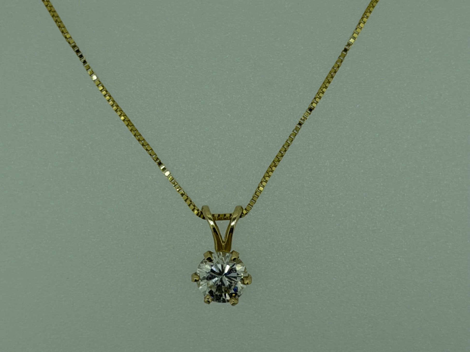 Gold 14k 1/2ct Real Diamond Solitare .50ct Italy Pendant Chain Box Necklace