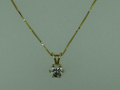 Gold 14k 1/2ct Real Diamond Solitare .50ct Italy Pendant Chain Box Necklace
