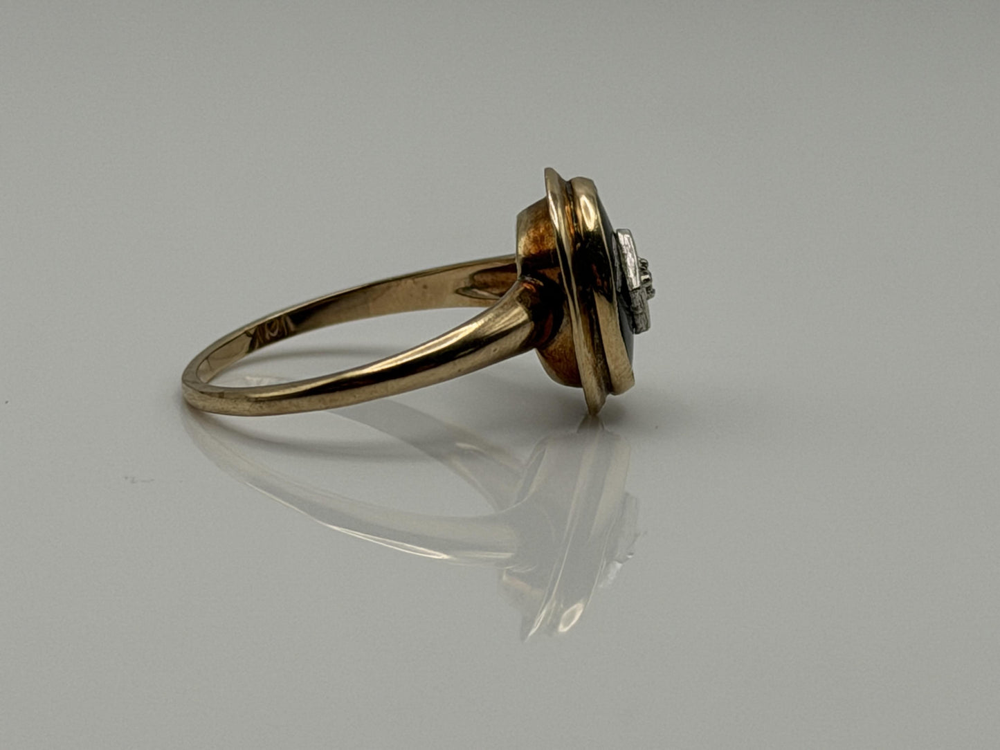 10k Oval Shaped Diamond Onyx Vintage Statement Ring Minimalist Signet Ring